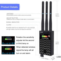 RF Detector, Wireless Anti Spy Detector to Find RF Radio Frequency GPS Tracker and Audio Bug, Spy WiFi Camera with 3 Antennas