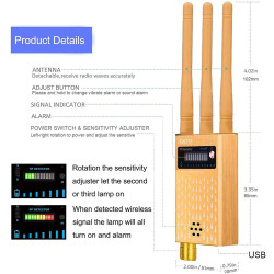 RF Detector, Anti-Spy Wireless Detector to Find Spy WiFi Camera Audio Bug Listening Device with Three High Gain Antennas